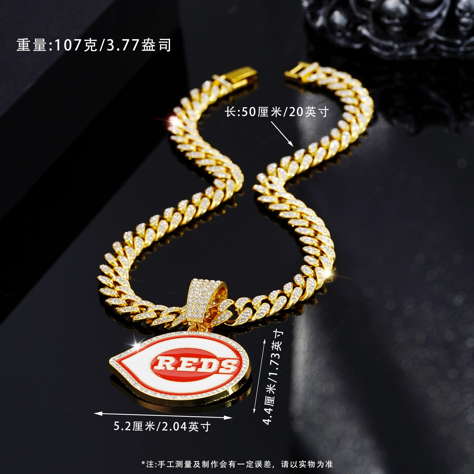Wholesale Red and white oil dripping diamond hip hop Cuban necklace